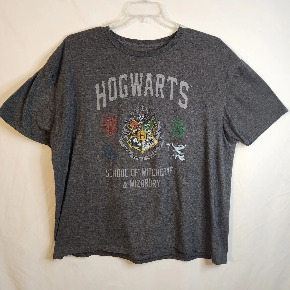 💘Harry Potter Hogwarts School Gray Short Sleeve Cotton Blend Tee Size 2XL